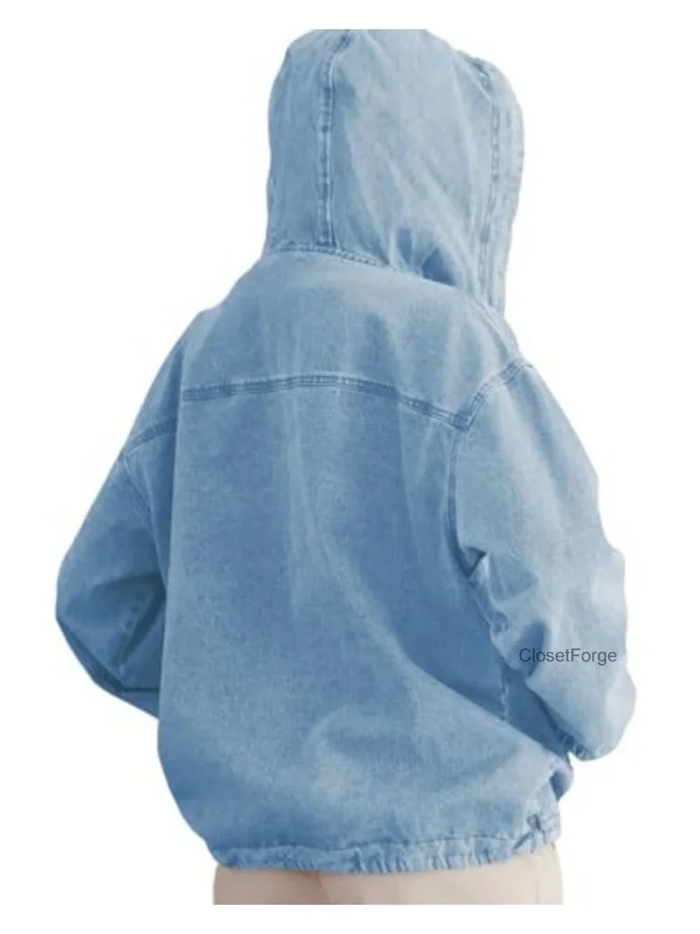 Lightweight Cotton Denim Hoodie Jacket Button Up Drawstring Pullover